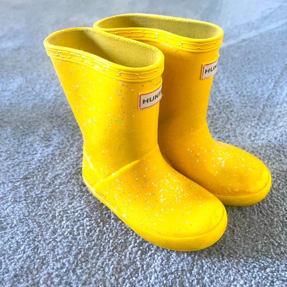 Girls Yellow Glitter Hunter Boots - Size 7